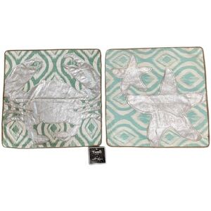 THRŌ By Marlo Lorenz Set of 2 Pillow Cases Crab Starfish Foil Applique 18x18 NWT